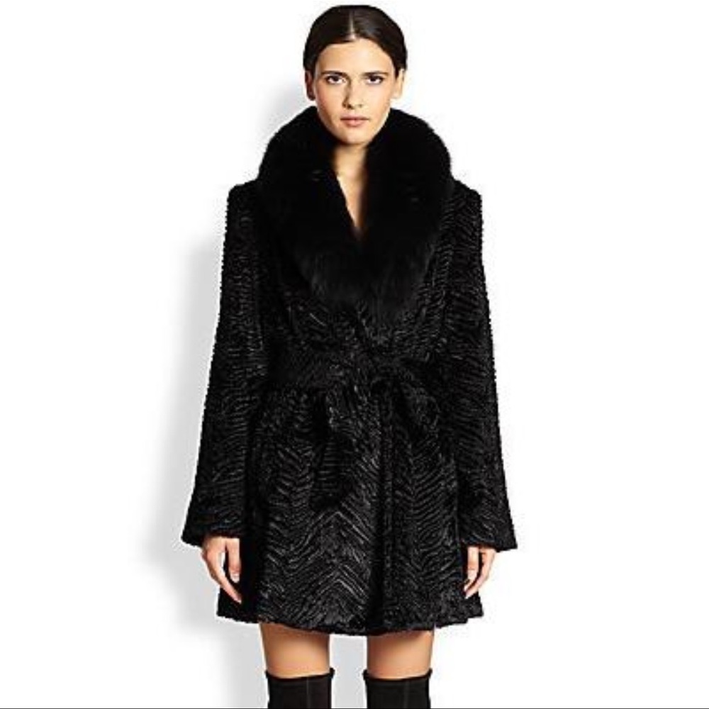 Alice & Olivia Kaylie Convertible Faux Fur Coat Black